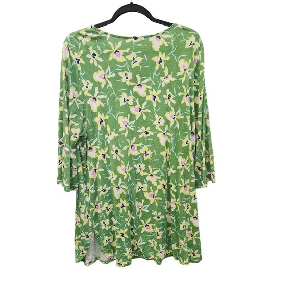 J Jill Women's XL Green Floral Long Sleeve Pullover Dress 2307 - Picture 2 of 8